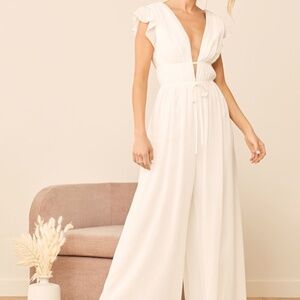 Lulus Our Love Song White Ruffled Wide-leg Jumpsuit - Size M
